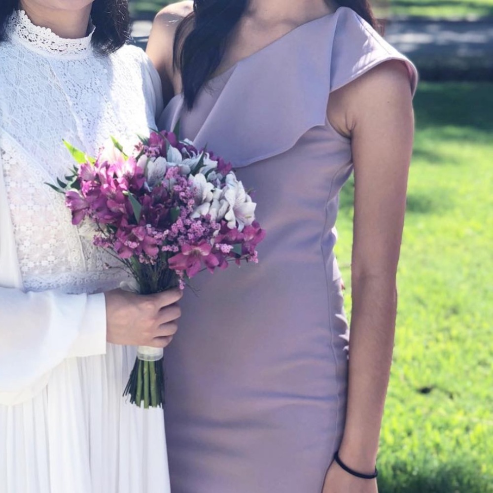 Guess Blush Purple One-Shoulder Ruffled Dress